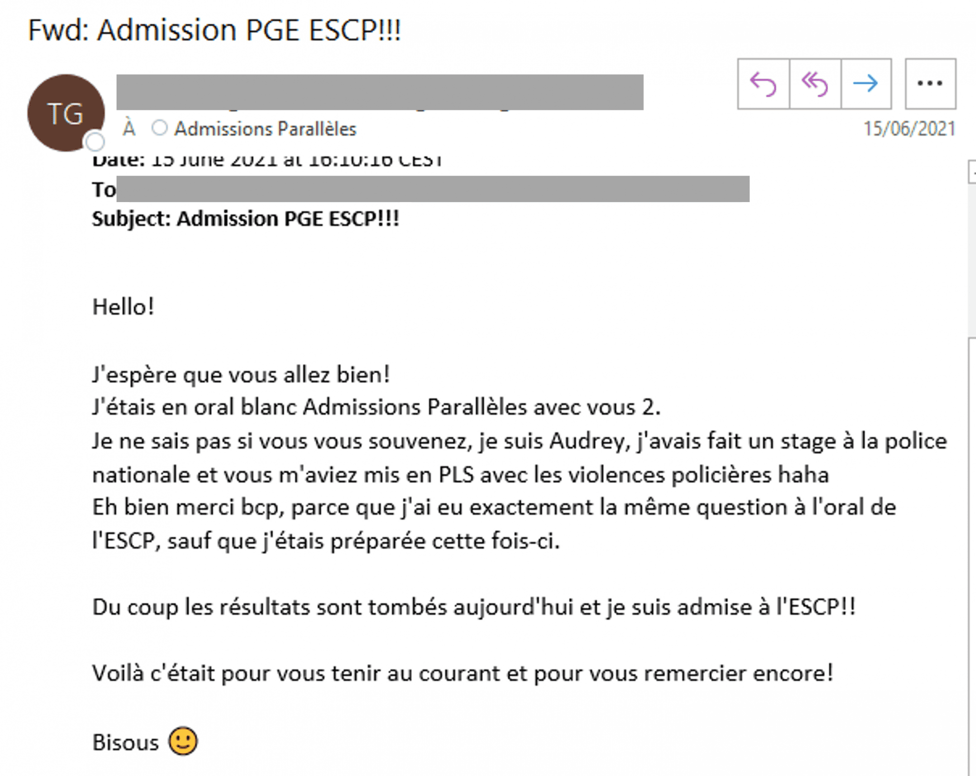 Elève de la promo 2021, admise à l'ESCP